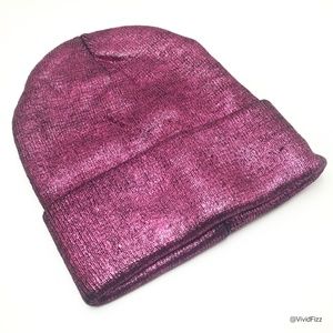 Hot Pink Metallic Beanie Stocking Cap / Winter Hat